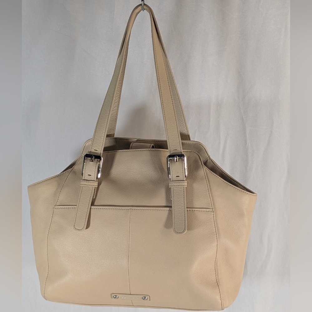 B Makowshy Elegant Soft Pebbled Leather Cream Shoulder Bag / Tote Bag